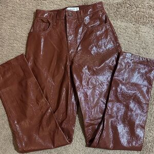 Abercrombie Fitch Curve Love 90 Straight Ultra High Rise Faux Leather 25/0 Brown